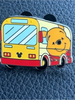 Disney Winnie the Pooh Yellow and Red Bus Enamel Pin